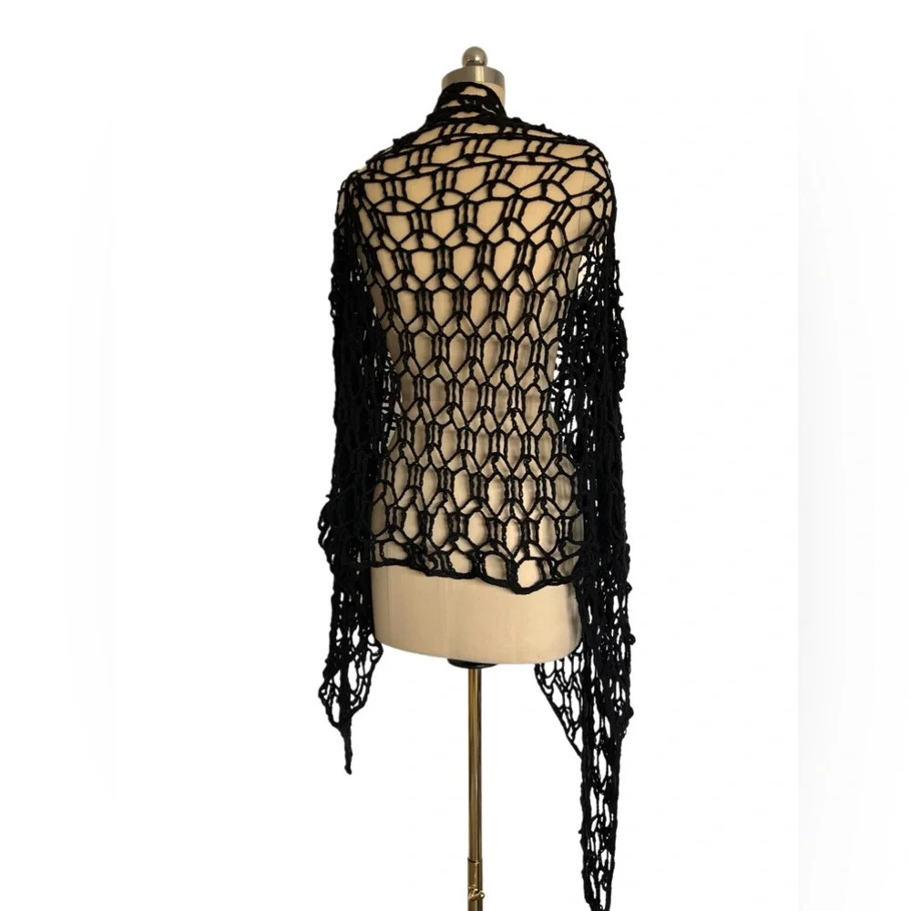 Anthropologie Pure Handknit crochet 100% cotton fishnet cardigan Wrap One Size - Picture 3 of 7